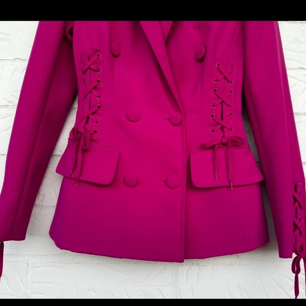 New Moschino Bondage Lacing Crepe Hot Pink Blazer Size 4